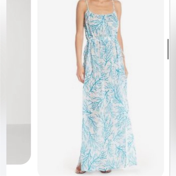 NWT Michael Kors 'Latana' Cotton Cover-Up Maxi Dress ~ in Navy and Coral Red - Picture 2 of 16